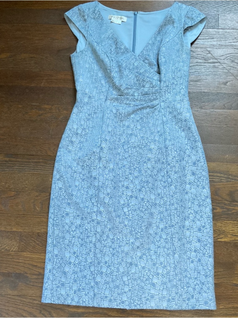 Wedding Guest Blue Sheath Dress Ruched Cocktail Size 4 Kay Unger Elegant - Picture 12 of 16
